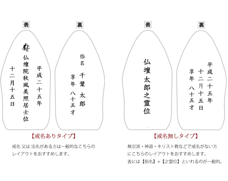 天然石の位牌レイアウト一覧