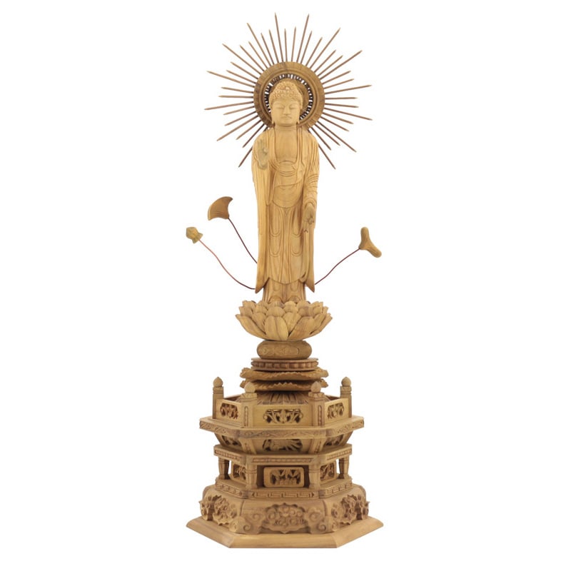 白檀仏像 六角台座 東立弥陀【浄土真宗大谷派】