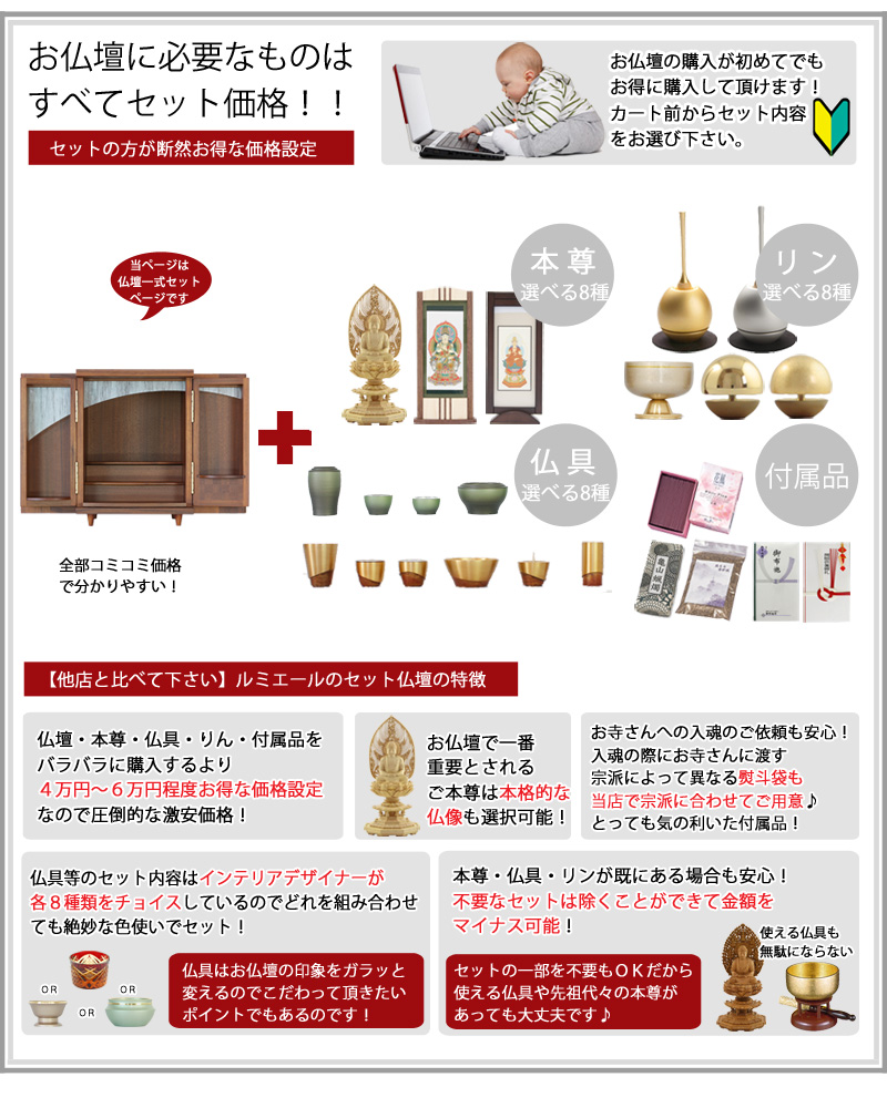 モダンミニ仏壇セット 夢SO ウォールナット市松の商品画像3枚目