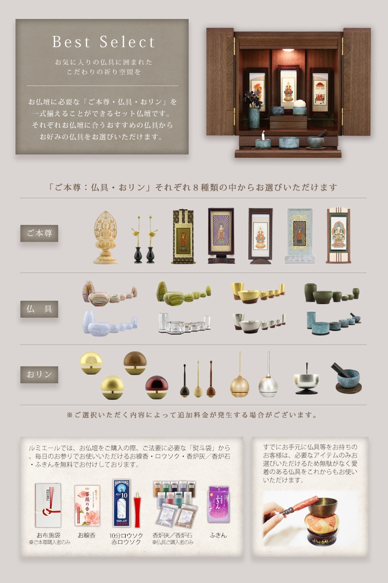 モダンミニ仏壇セット レクエ ウォールナット【高級仏具付】の商品画像3枚目