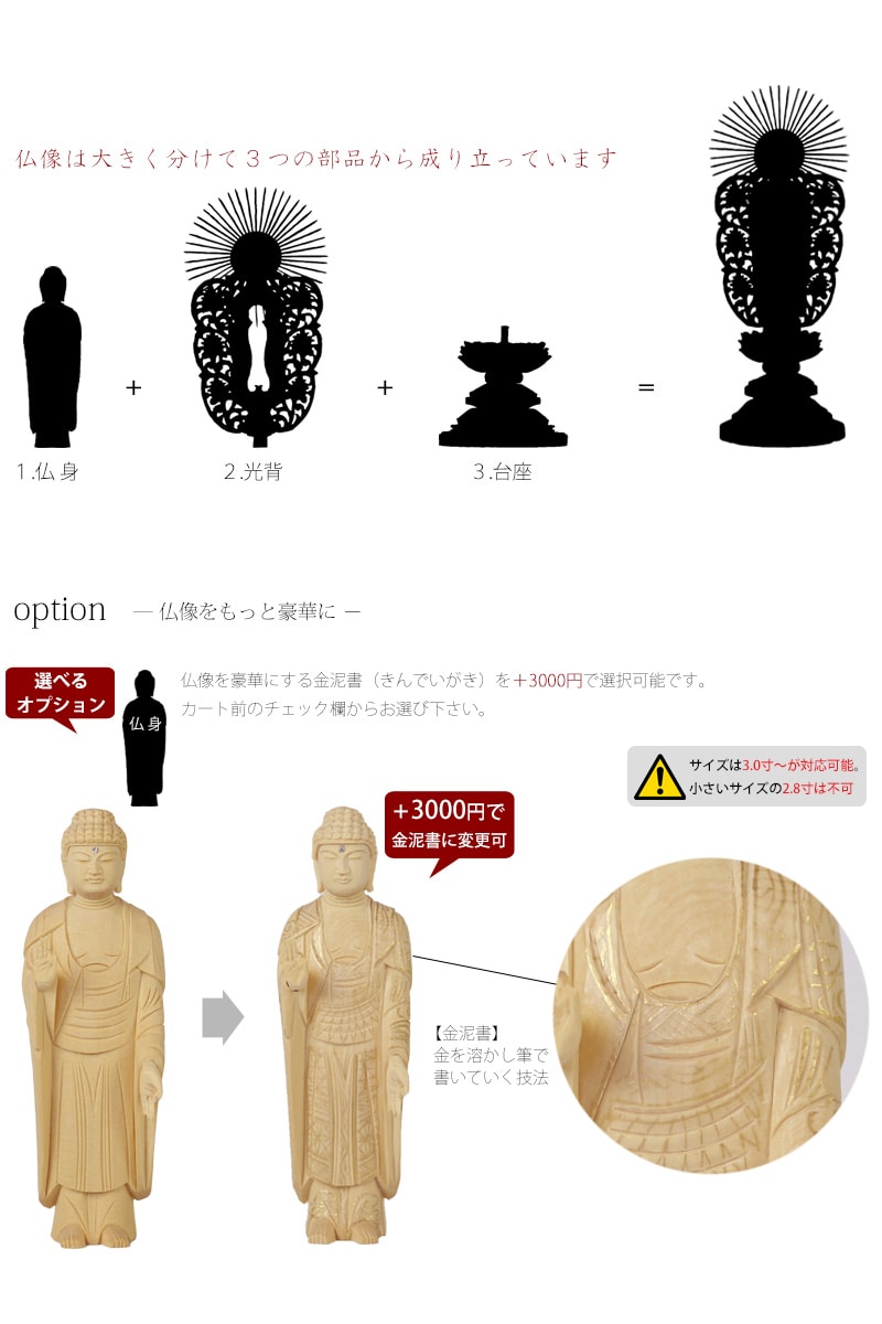 桧木仏像 丸台座 西立弥陀 【浄土真宗西】の商品画像3枚目