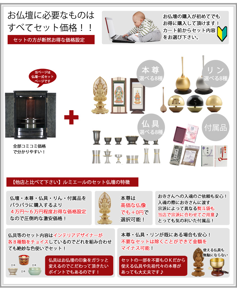 【選べる仏具付】モダン仏壇セット アルテミス ブラック 上置きタイプの商品画像3枚目