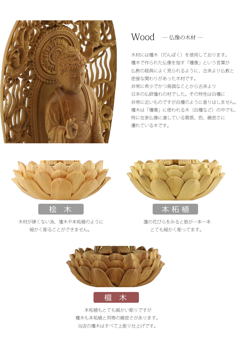 檀木仏像 八角台座 舟立弥陀 眼入り【浄土宗・時宗】の商品画像3枚目