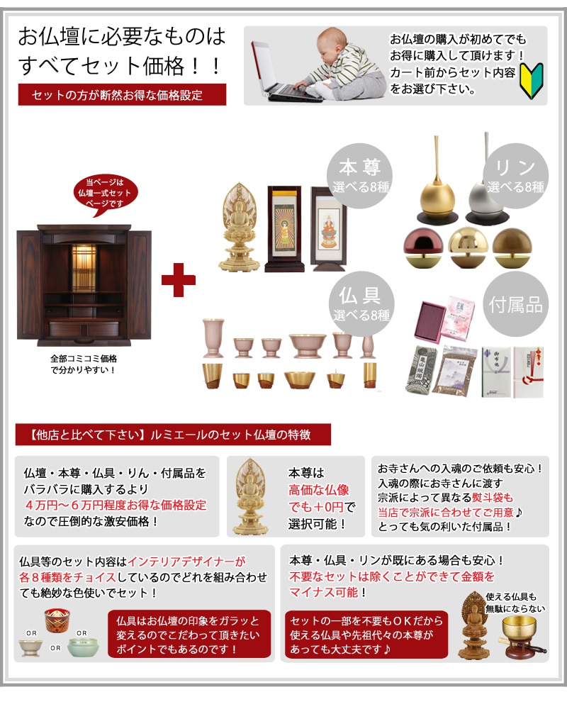 【選べる仏具付】和モダン仏壇セット 光彩 紫檀 上置きタイプの商品画像3枚目