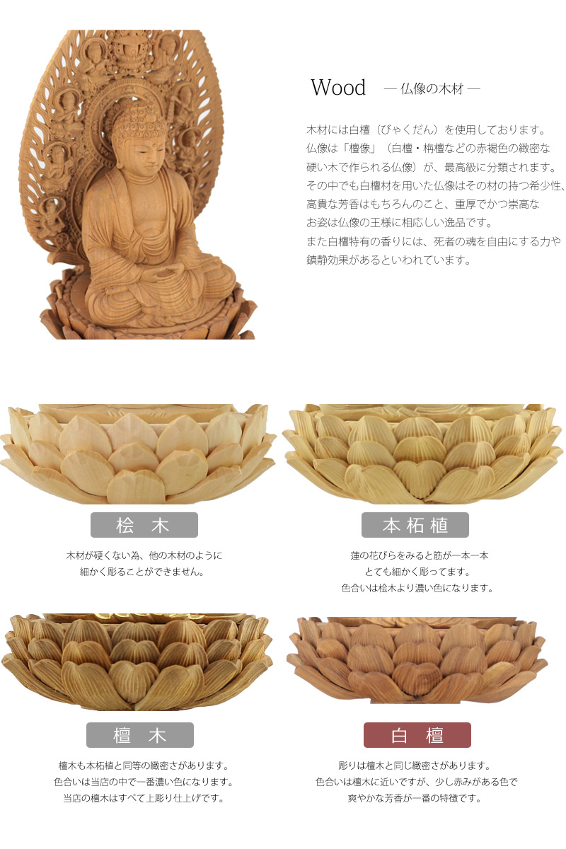 白檀仏像 六角台座 舟立弥陀 【浄土宗・時宗】の白檀の彫りについて
