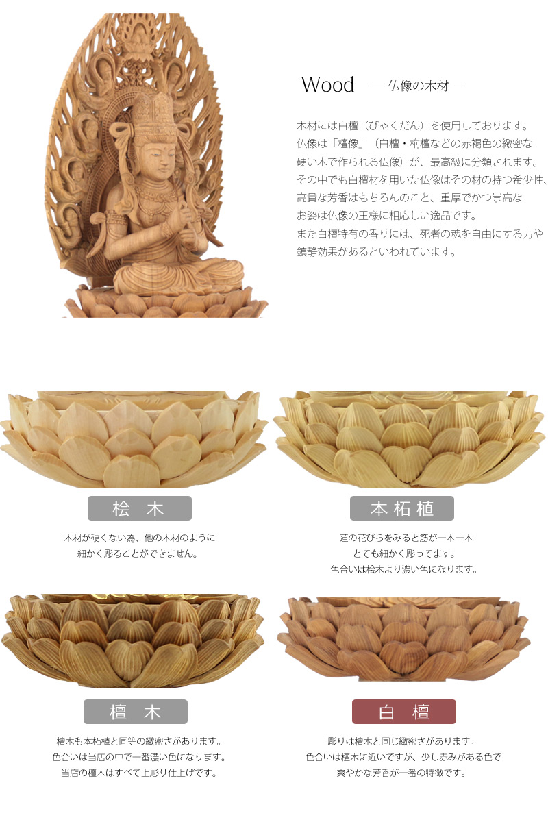 白檀仏像 六角台座 舟立弥陀 【浄土宗・時宗】の白檀の彫りについて