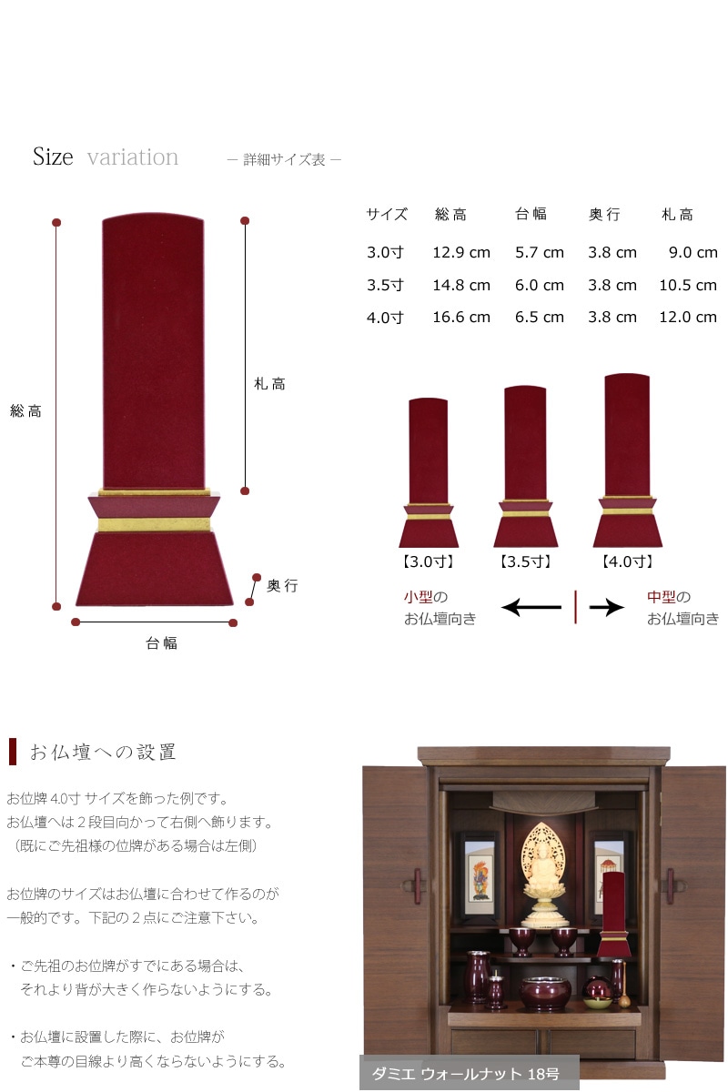 お仏壇に設置した例とサイズ目安。