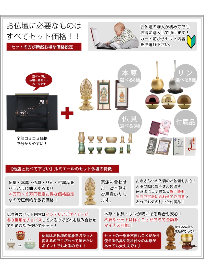 【選べる仏具付】旭川モダン仏壇 夜桜 16号の説明文と仏壇公正取引協議会に基づく品質表示