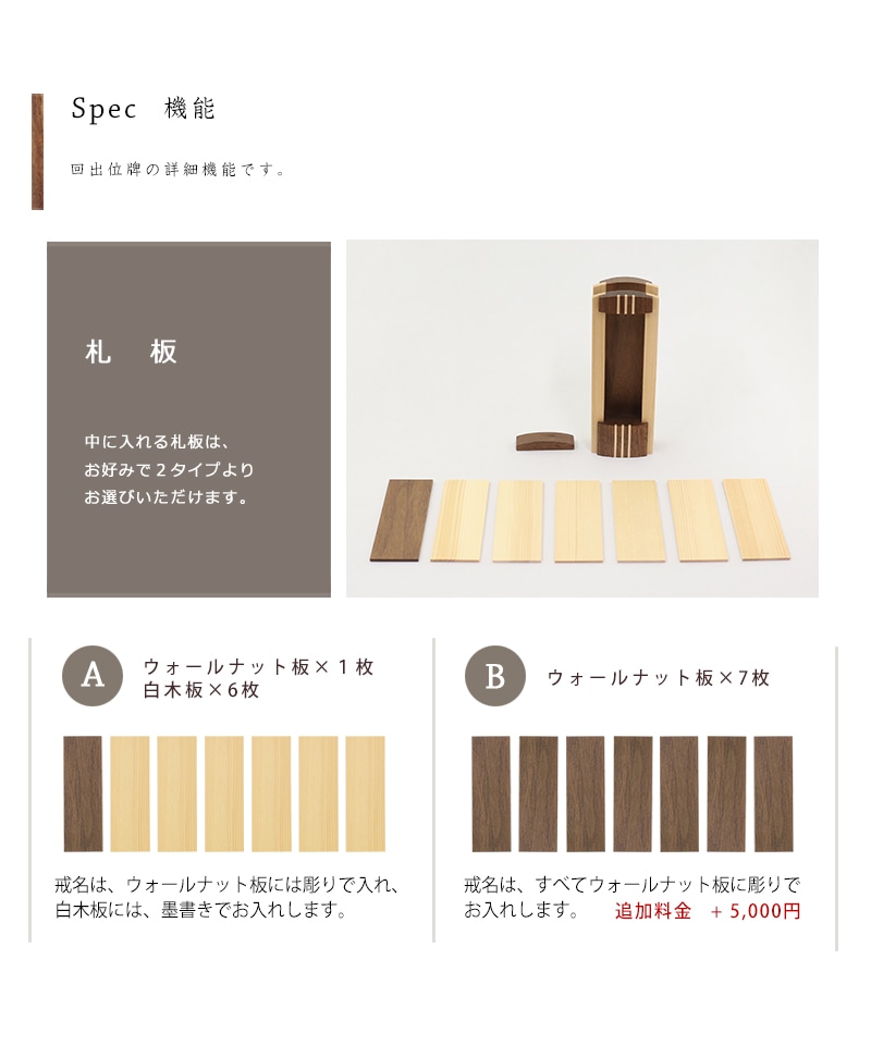 モダン回出位牌 匠3ラインは、札板を2種類よりお選びいただけます。