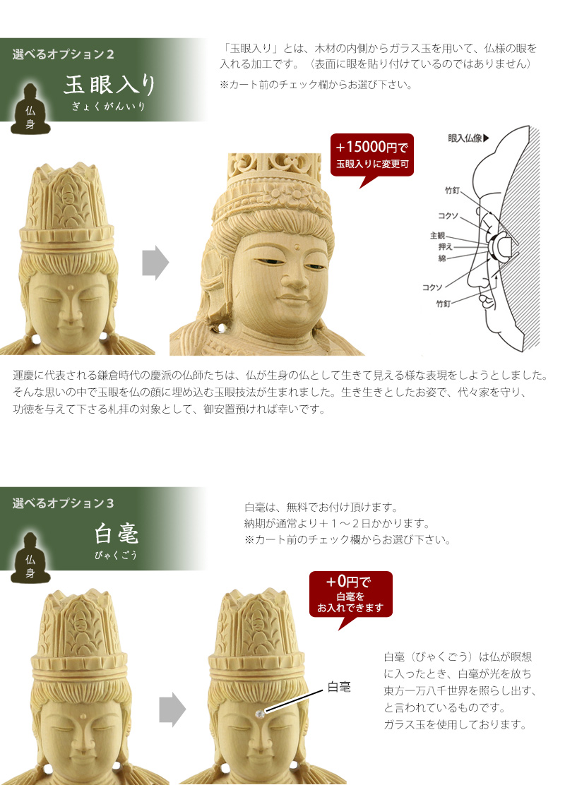 本柘植仏像 上彫り仕上げ 大日如来 十三仏光背 【真言宗】のオプションについて②