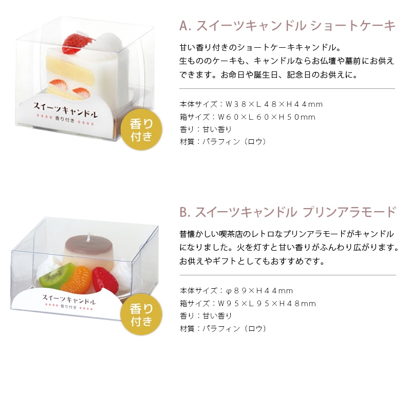 スイーツキャンドル ハートショコラ・スイーツキャンドル プリンアラモードのローソクの商品詳細