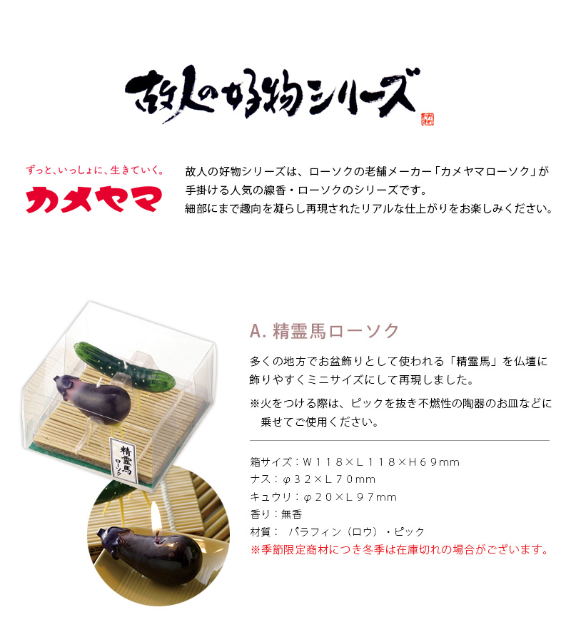 お盆飾りの精霊馬ローソク・迎え火・送り火ローソク・フルーツ詰め合わせの商品詳細