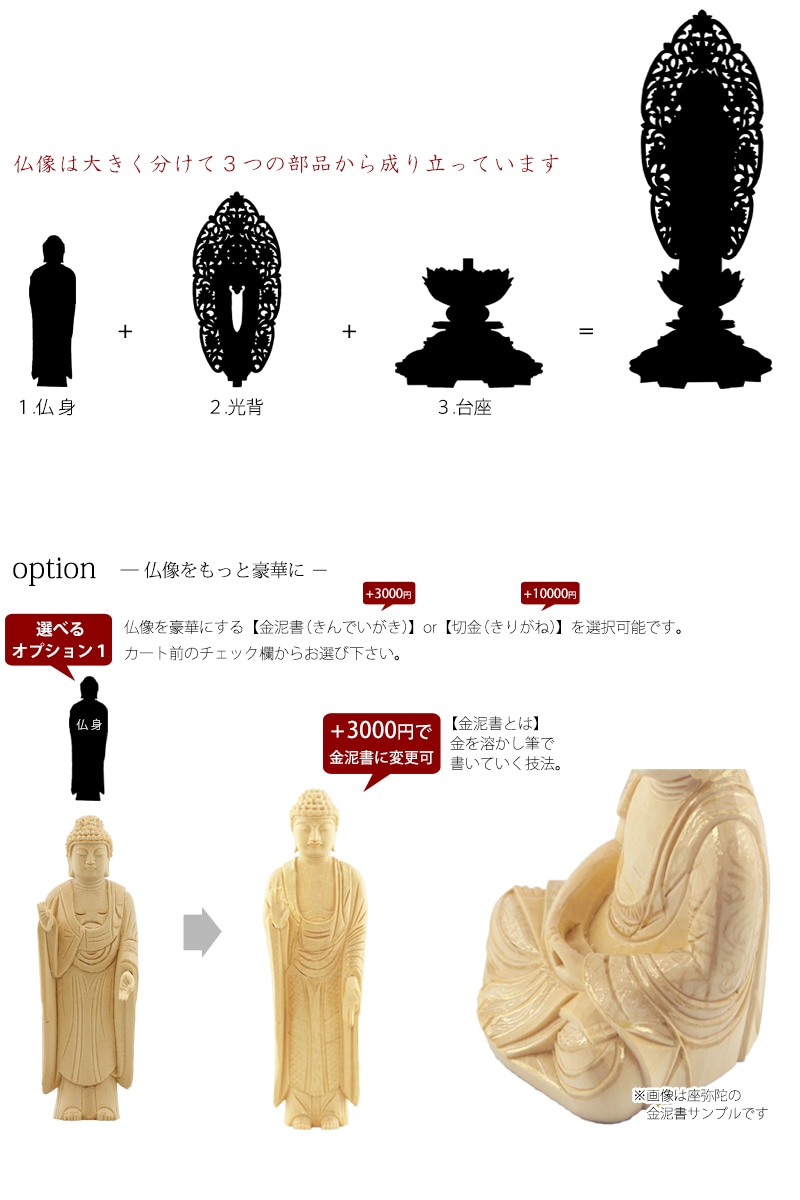 桧木仏像 上彫り 丸台座 舟立弥陀 【浄土宗・時宗】の商品画像3枚目