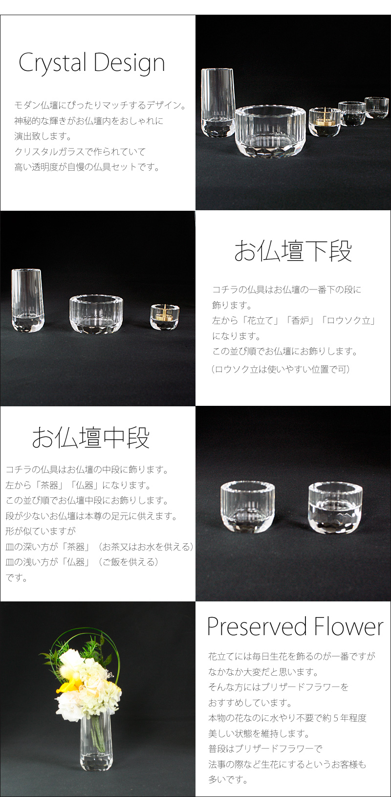 クリスタル仏具セット 「クリアー」 2.5寸の商品画像2枚目