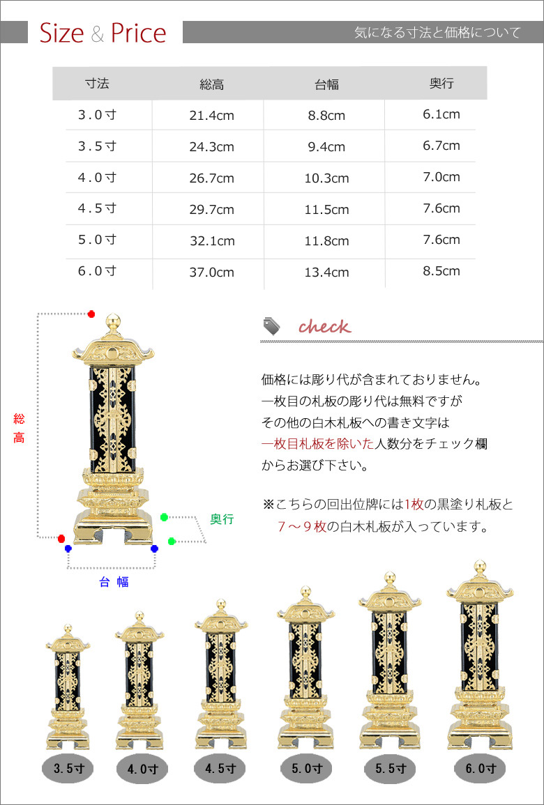 回出位牌 「雲二重回出 三方金」 3.0寸~6.0寸の商品画像5枚目