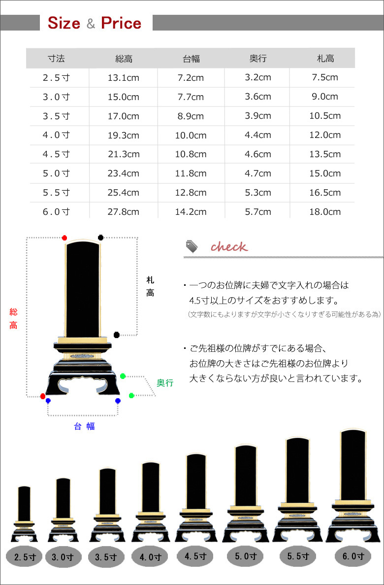 会津位牌 「春日」 普通塗りの商品画像4枚目