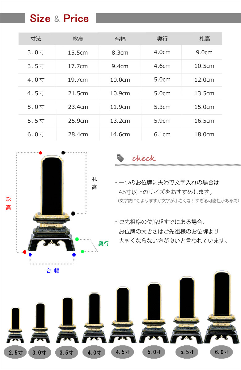 会津位牌 「葵角切」 普通塗りの商品画像4枚目