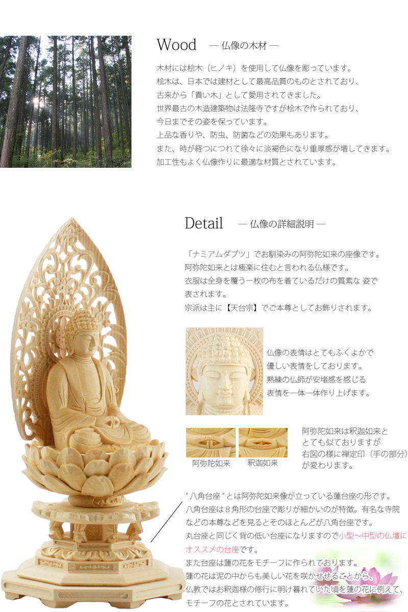 桧木仏像 八角台座 座阿弥陀 【天台宗】の商品画像2枚目