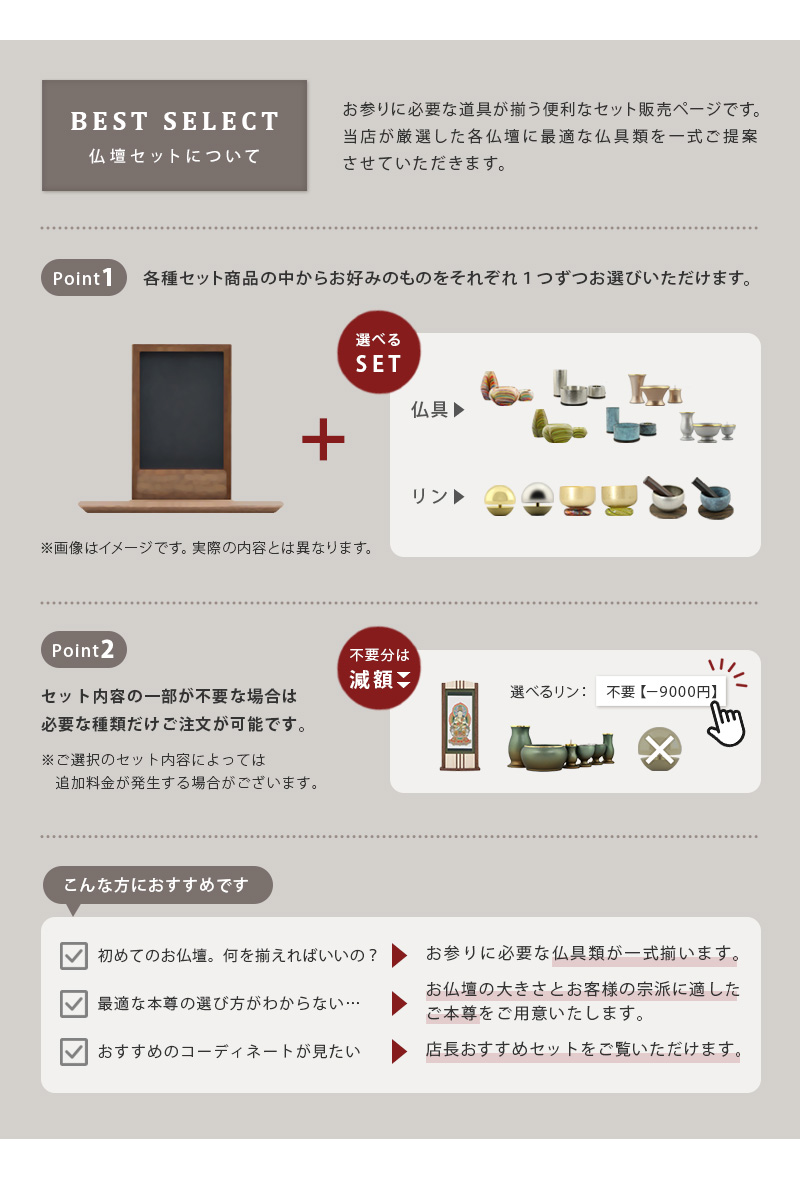 手元供養の仏壇におすすめの仏具(3具足)とリンがセットになったミニ仏壇セットです
